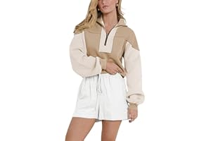 Ziqoty Women's Oversized Sweatshirts Color Block Pullovers Half Zipped Cropped Long Sleeve Casual Tops