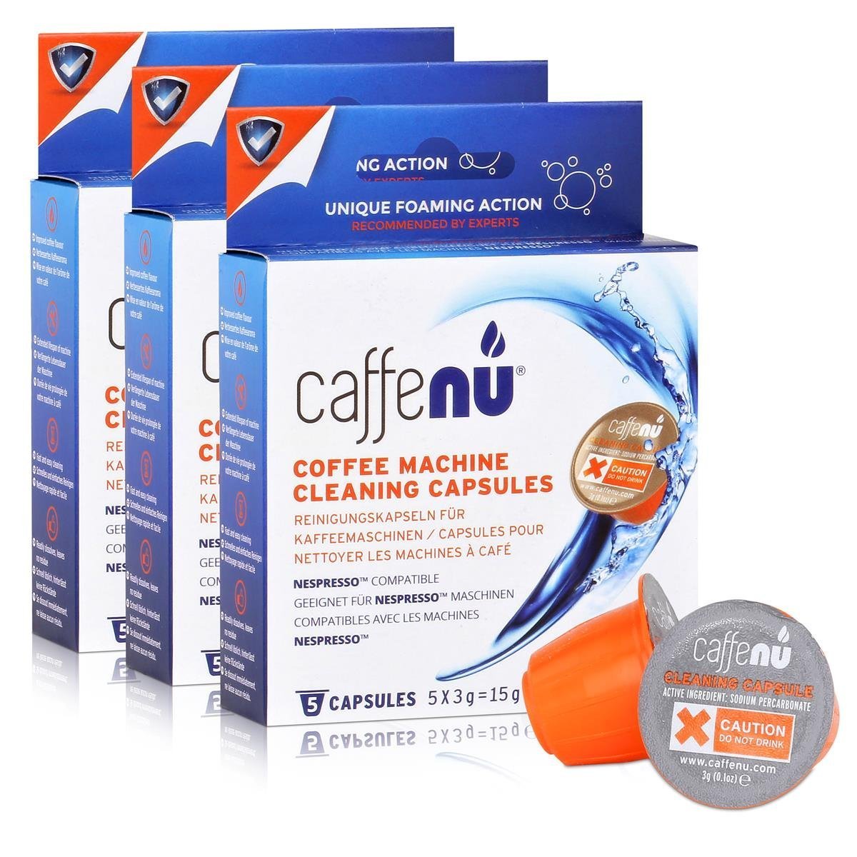 Caffenu 3 x Nespresso Coffee Machine Cleaning Capsules, Pack of 5 (15