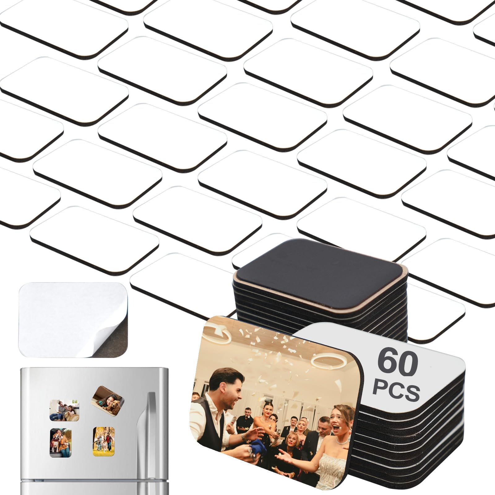 Photo 1 of 120 Pcs 2.8 x 2 Inch Thick Sublimation Blank Refrigerator Magnets Blanks Sublimation Magnet with 60 Pcs Fridge Magnets,60 Pcs Larger Square Blanks for Kitchen Microwave Oven Office