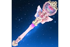 EZVYAO Light Up Princess Wand with Spinning LEDs & Music - Rechargeable Magic Fairy Toys for Kids Girls - Birthday Cosplay Party Favors, Pink