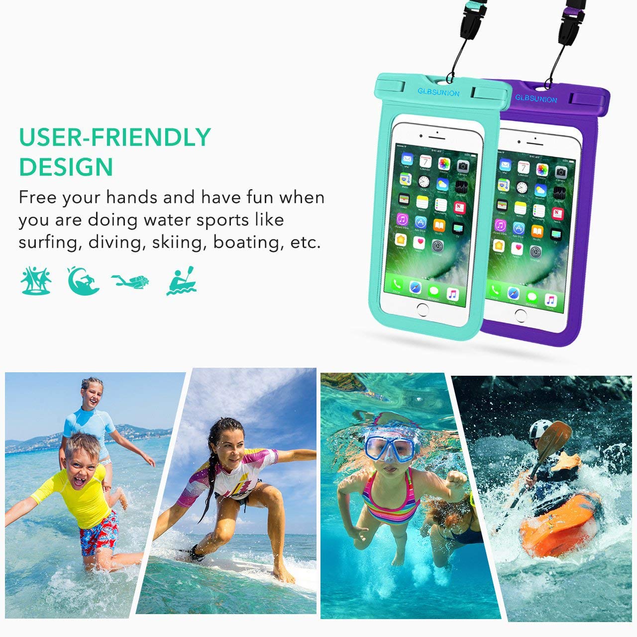 GLBSUNION Universal Waterproof Case, IPX8 Water proof Phone Pouch Dry Bag Compatible for iPhone Xs Max/XR/X/8/8P/7/7P Galaxy up to 6.5\
