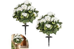 Goplus Artificial Begonia Ball Trees Set of 2, 22.5” Fake Evergreen Shrubs with Ground Spikes, 300 Leaves, 22 Flowers, Sun-Pr