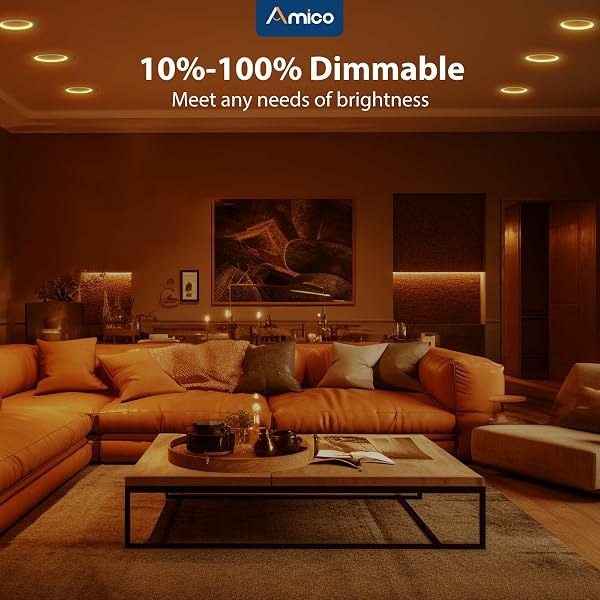 AMICO 12 PACK 6 INCH 5CCT LED RECESSED LIGHTING WITH NIGHT LIGHT, 12.5W=100W, 1000LM CAN LIGHTS WITH BAFFLE TRIM, DIMMABLE, RETROFIT DOWNLIGHT, 2700K/3000K/3500K/4000K/5000K SELECTABLE – ETL & FCC