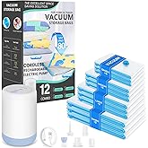 Vacuum Bags for Travel with Portable Electric Pump,12 Pack Vacuum Seal Bags for Luggage and Suitcase Compression, Space Saver Vacuum Storage Bags for Clothes and Clothing Travel