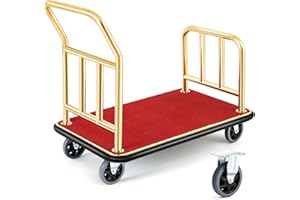 Gilprop Hotel Luggage Cart Bellman's Cart Rectangular Steel Deluxe Platform Truck Holds 850lbs of Luggage(Red)