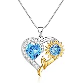 SLOONG Sunflower Birthstone Necklaces Gifts for Women, 925 Sterling Silver You Are My Sunshine Necklace Birthday Gifts Wedding Anniversary Sunflower Jewelry for Women Wife Her Girlfriend