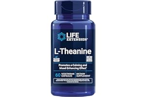Life Extension L-Theanine, Amino Acid theanine, Calm, Relaxation, Mood, Gluten-Free, Non-GMO, Vegetarian, 200 mg, 60 Capsules