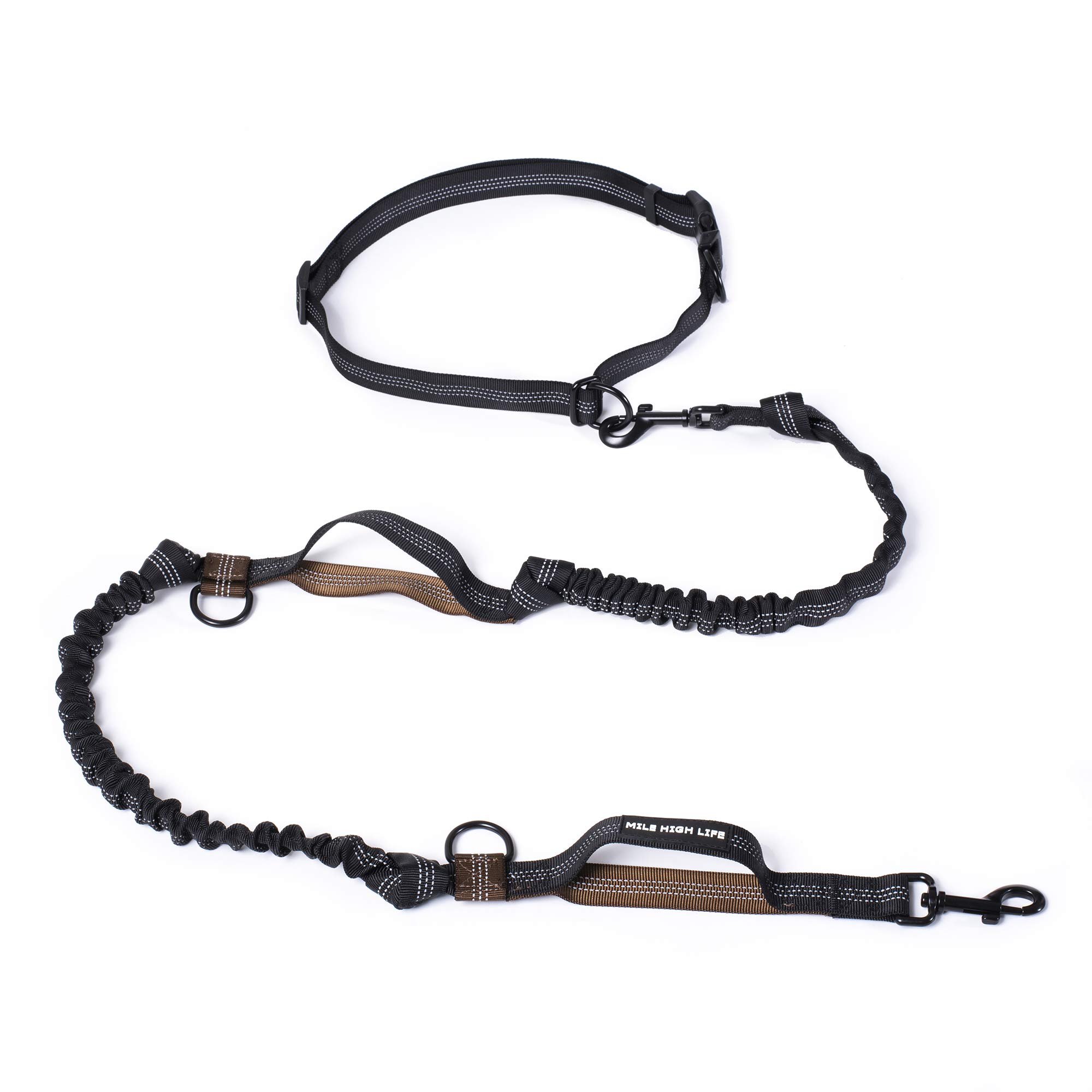 Mile High Life | Retractable Hands Free Dog Leash | Waist Running Adjustable | Reflective Dual Bungees | Dual Handles | Small Medium Large Dogs | (Brown) — image 1