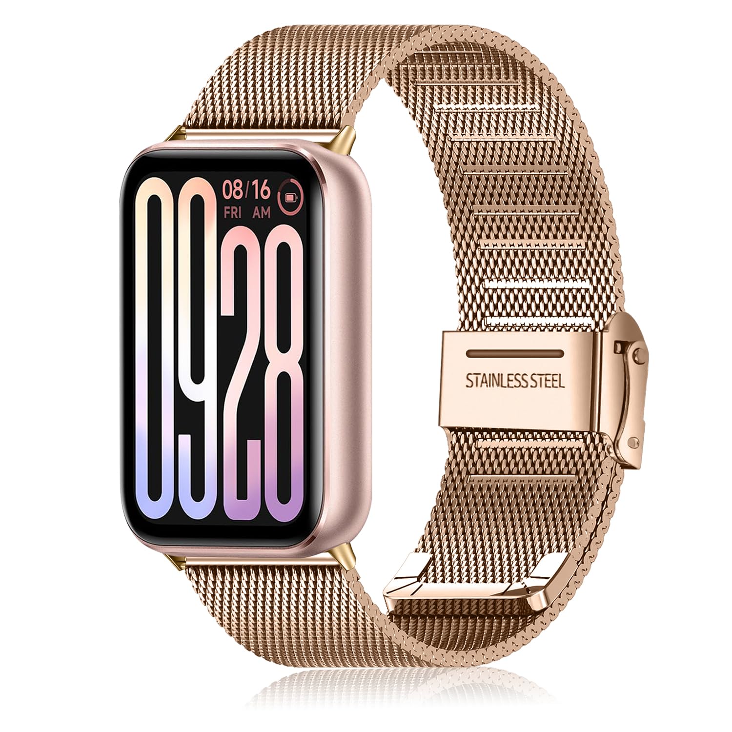 KoGiio Metal Strap Compatible with xiaomi Smart Band 9 Pro/xiaomi Mi Band 9 Pro/xiaomi Smart Band 8 Pro/xiaomi Mi Band 8 Pro, Adjustable Stainless Steel Replacement Bracelet Rose Gold