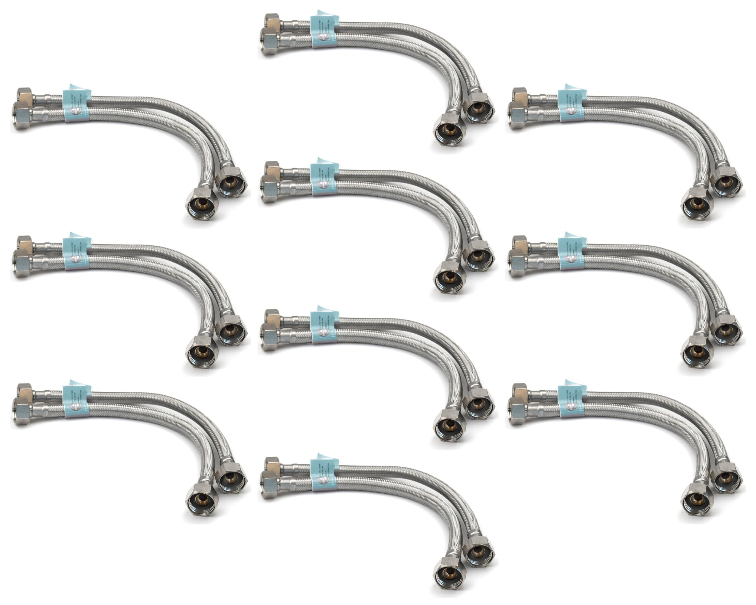Xcel Home Flexible Hose Pipe 10 Pairs, 1/2" x 1/2" BSP 300mm Stainless Steel Flexi Pipes, Rust-Free Corrosion Resistant Monobloc Tap Connector, Replacement for Kitchen Sink & Bathroom Basin