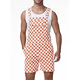 LPLKON Checkered Bib Overalls for Men - Shorts Jumpsuit Work Coveralls with Adjustable Straps