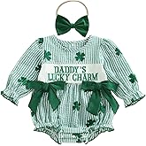 Amiblvowa Baby Girl St Patricks Day Outfit Lucky Charm Shamrock Romper Irish Clover St. Saint Patricks Ruffle Bow Bodysuit