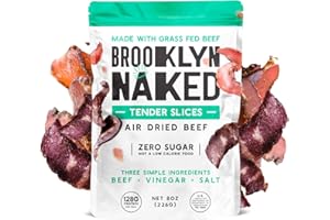 Brooklyn Biltong - Air Dried Grass Fed Beef Snack, South African Beef Jerky - Whole30 Approved, Paleo, Keto, Gluten Free, Sugar Free, Made in USA - 8 oz. Bag (Naked)