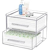 LEIFEOSH Disposable Face Towel Storage Box Acrylic Face Towel Box with Two Drawers for Clean Skin Club Clean Towels Wall-Mountable Makeup Organizer