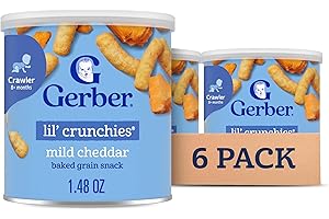 Gerber Stage 3 Baby Food Snacks, Mild Cheddar Lil' Crunchies, Snacks for Babies, Baby Led Feeding, 6-Pack