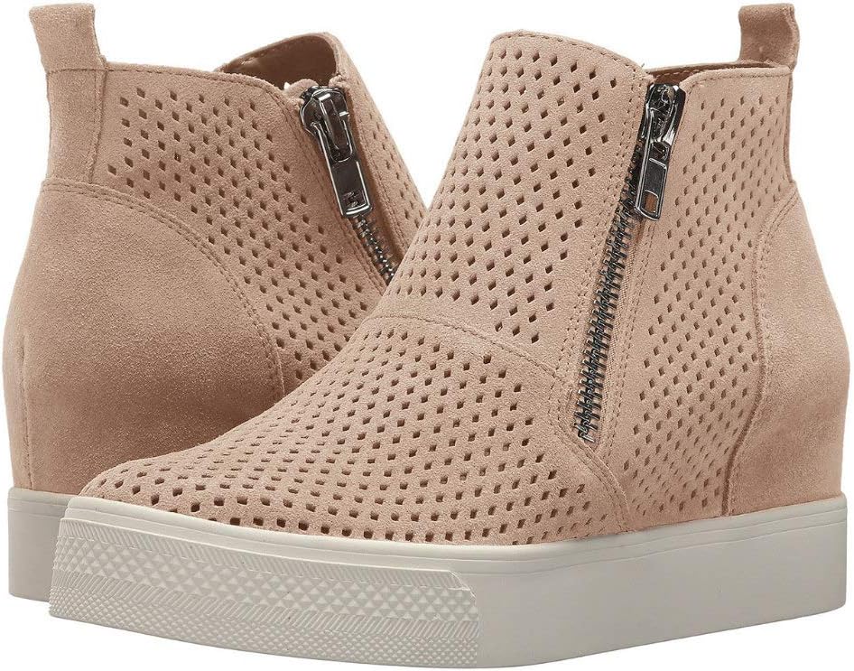 LAICIGO Women’s Platform Sneakers Hidden Wedges Side Zipper Faux Suede Perforated Ankle Booties