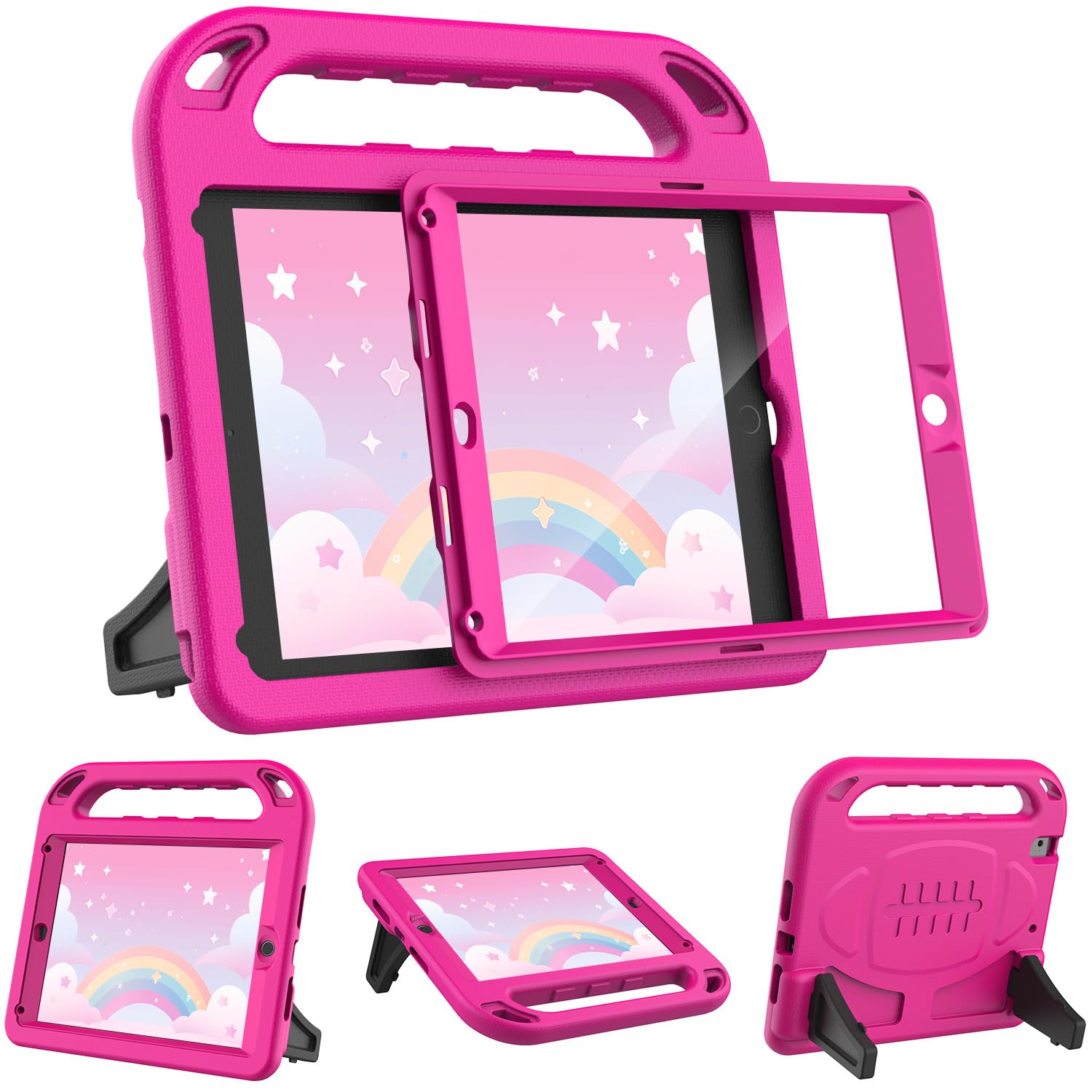 SINSO Kids Case for iPad 9.7 inch 6th Generation 2018/5th Generation 2017/iPad Air 2, Built in Screen Protector, Lightweight Shockproof ipad Cover with Handle/Stand, Rose