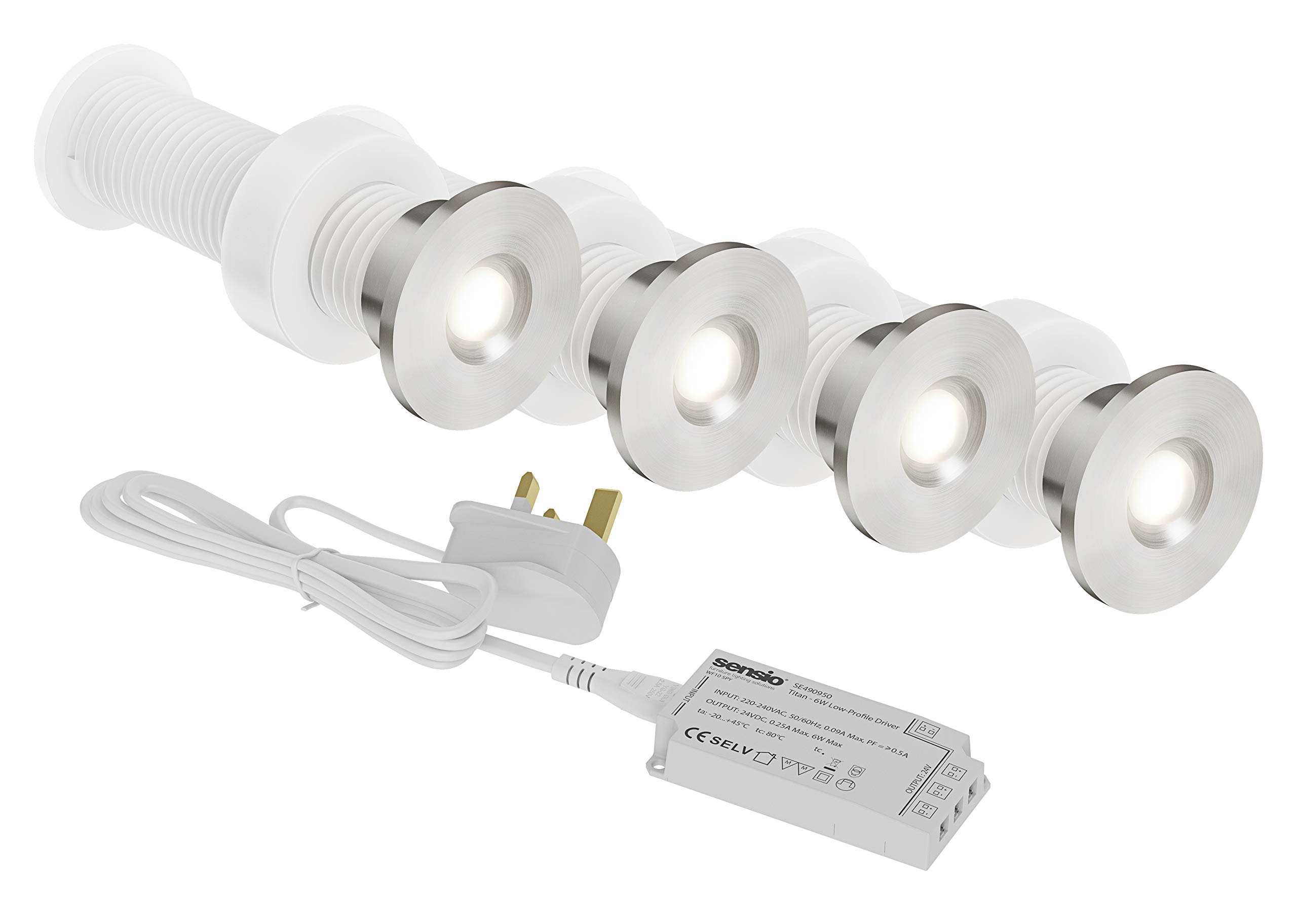 Sensio Iris - Round Plinth Light - 4 Light Kit Inc LED Driver with Plug - Natural White, one Size, Silver