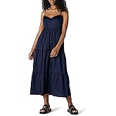 Amazon Essentials Women's Fit and Flare Empire Waisted Cotton Sateen Tiered Maxi Dress