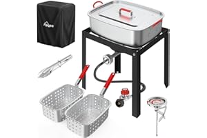 PIPOPA 18QT Outdoor Propane Deep Fryer | Include 2 Baskets | Lid | 9" Fryer Tong | 6" Thermometer | Fish Fryer Pot with 50,000 BTU Propane Burner | Ideal for Fish, Chicken Wings & French Fries