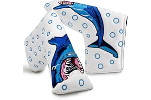 BARUDAN GOLF Big Shark Golf Club Covers, White Leather Golf Driver, Fairway, Hybrid Cover, Mallet/Blade Putter Head Cover Headcover Magnetic, 6 Models Available