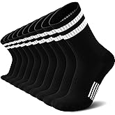Womens Crew Socks Athletic Running Casual Cushioned Striped Calf Sock for Women 5 Pairs