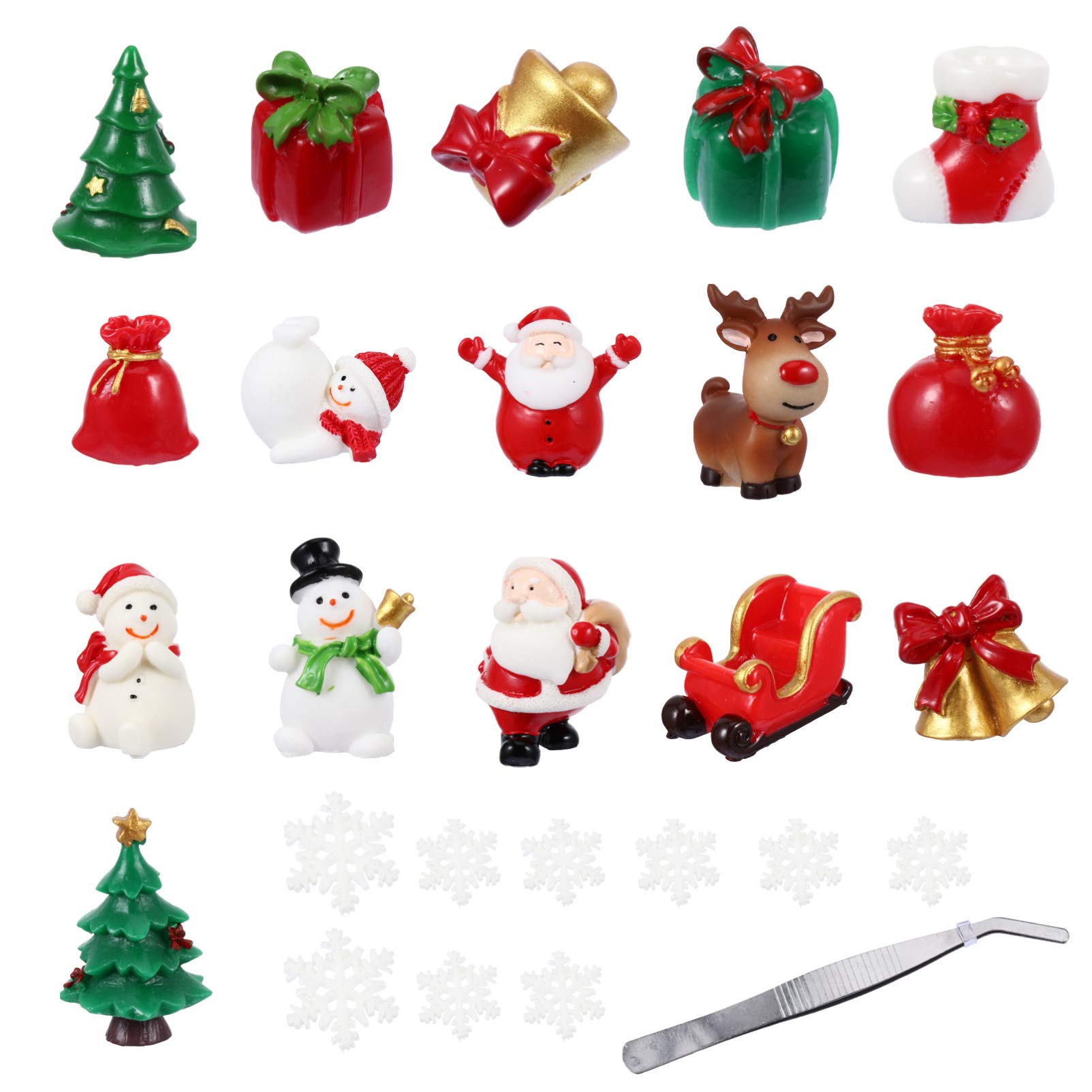 EXCEART Mini Christmas Ornaments 27Pcs Christmas Miniature Ornaments Kit Resin Elk Snowman Sleigh Deer Car Snow Ornament Decoration Kit for DIY Fairy Garden and Snow Globes Crafts