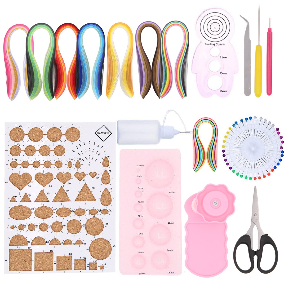 19 in 1 Paper Quilling Kit with 960 Strips 3mm Paper and 11 Tools Supplies,Crimper Comb Ruler Pins Border Buddy Set for DIY Quilling Art