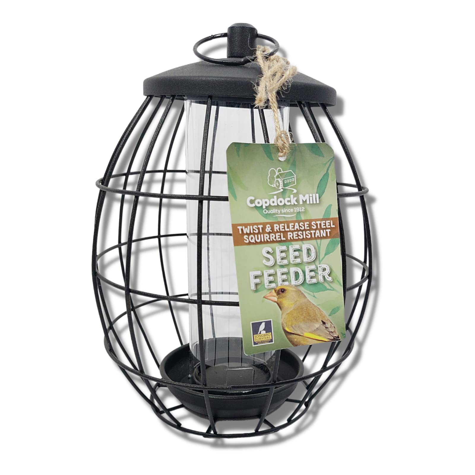 Copdock Mill Twist & Release Squirrel Proof Bird Seed Feeder – Steel Cage To Prevent Squirrels – Small Bird Hanging Feeder Station – Feeders Suitable For Seed & Grain Mix,Black