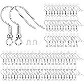 BEADNOVA Fish Hook Earring Hooks 150pcs Earring Findings with Backs for Ear Wire Supplies Ear Post Making DIY (150pcs Silver Earrwires and 150 pcs Backs, Total 300pcs)