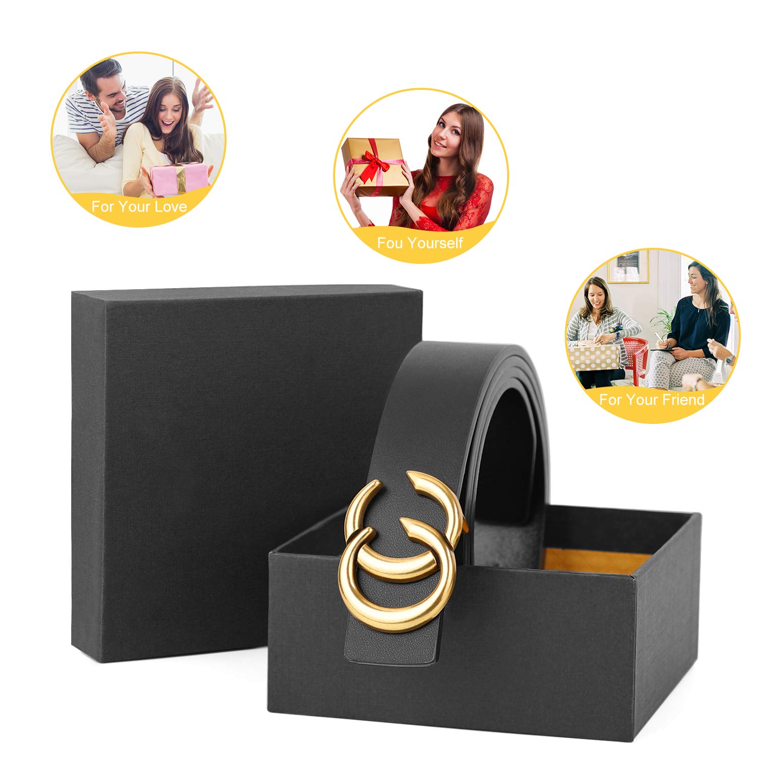 Women Genuine Leather Belt Ladies Skinny Dress Belt Fashion Waist Belt with Gold Buckle for Jeans Pants Skirt, Black, Suit for Pants 27\