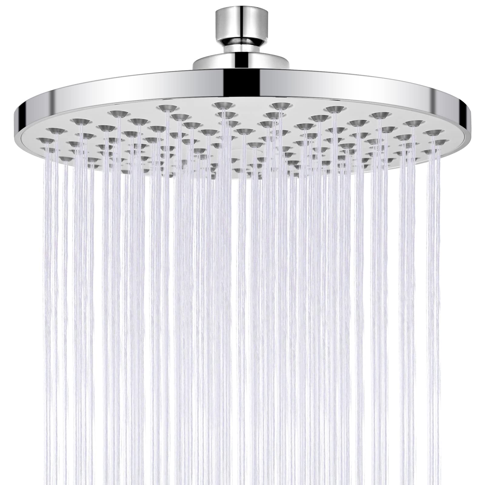 8 inch Fixed Shower Head, High-Pressure Shower Head, Round Luxury Modern Chrome Look, Silicone Nozzles, Adjustable Shower Heads Round with Swivel Ball (Universal Fit), Easy Installation