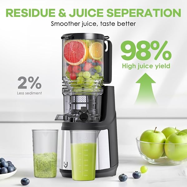 EANORUUS COLD PRESS JUICER, 5.8″ WIDE FEED CHUTE JUICE EXTRACTOR MACHINE WITH 400W, HIGH JUICE YIELD, SLOW MASTICATING JUICER FOR WHOLE VEGETABLES & FRUITS, GRAY-STAINLESS STEEL