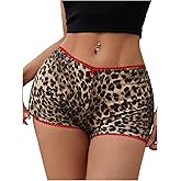 SOLY HUX Women's Y2k Lace Trim Leopard Shorts Drop Waist Skinny Mini Shorts Party Clubwear