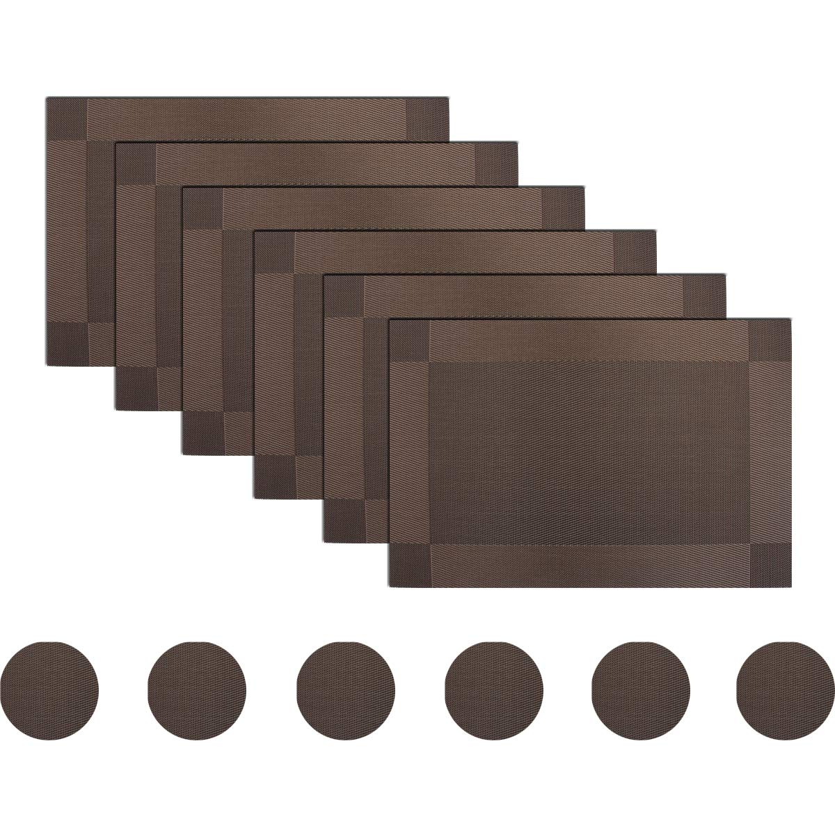 BECHEN Brown Placemats with Coasters Set of 6, Vinyl Heat-Resistant Table Mats Washable Plastic Kitchen Placemats for Dining Table Indoor Outdoor (45x30cm) — image 1