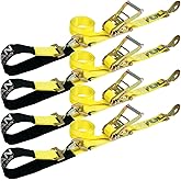 VULCAN Axle Tie Down Combo Strap with Snap Hook Ratchet - 2 Inch x 114 Inch - 4 Pack - Classic Yellow - 3,300 Pound Safe Working Load