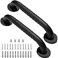 Rackickyer Shower Grab Bar, 2 Pack 12 Inch Black Bathroom Grab Bar, 1.25" Diameter 304 Stainless Steel Anti-Slip Grab Bars for Bathtubs and Showers, Handicap Shower Grab Bar for Seniors Elderly
