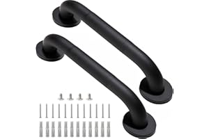 Rackickyer Shower Grab Bar, 2 Pack 12 Inch Black Bathroom Grab Bar, 1.25" Diameter 304 Stainless Steel Anti-Slip Grab Bars for Bathtubs and Showers, Handicap Shower Grab Bar for Seniors Elderly