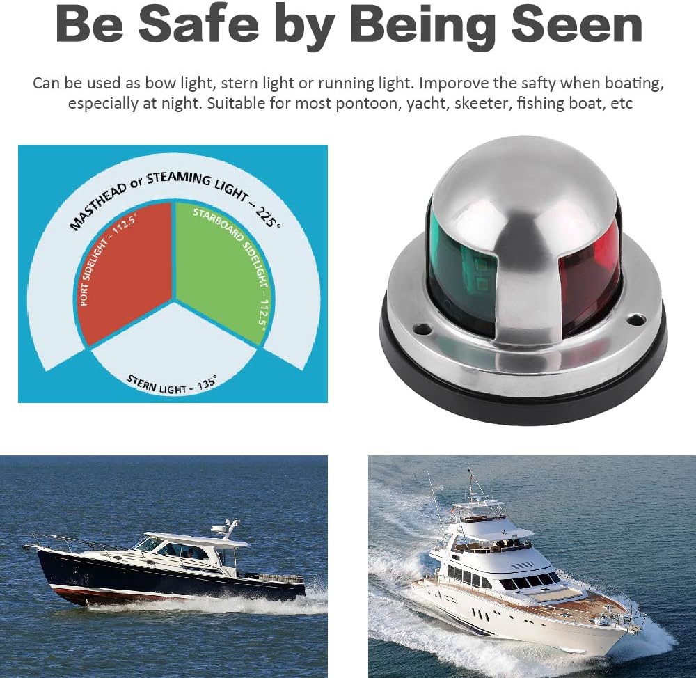 Acelane Boat LED Navigation Lights Marine Red & Green Sidelights Sailing Signal Lights Stainless Steel 12V IP65 Waterproof Boating Fishing Yacht Pontoons Chandlery Boat Skeeter (Navigation Light 01) : Sports & Outdoors