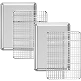 Baking Sheet with Cooling Rack Set [2 Sheets + 2 Racks], Deedro Stainless Steel Cookie Half Sheets Baking Pan Oven Tray with Rack, 12 x 10 x 1 Inch, Heavy Duty, Non-toxic, Dishwasher Safe