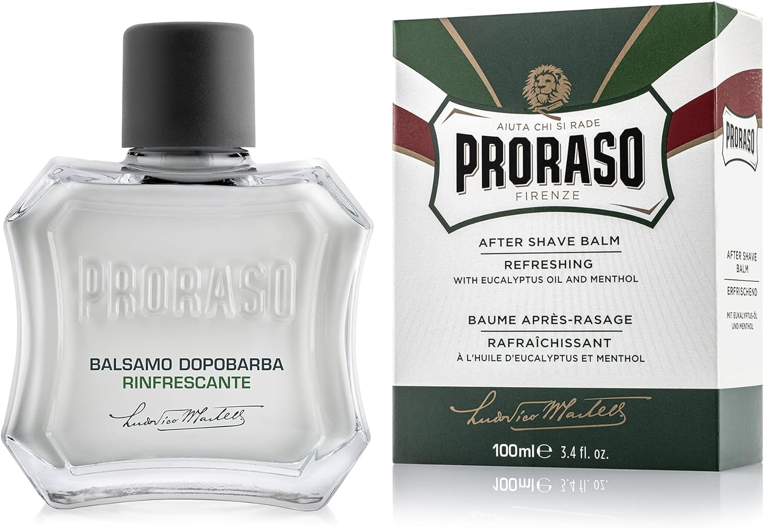 Proraso Aftershave Balm, 100ml, Refreshing Alcohol-Free Post Shave Balm with Eucalyptus Oil and Menthol Invigorates Skin, Made in Italy, Green