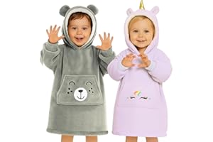 THE BIG SOFTY Toddler Blanket Hoodie 2-6yr, Comfy Animal Wearable Blanket Kids 2t 3t 4t Snuggy, Hooded Oversized Fleece Poncho Girls, Boys
