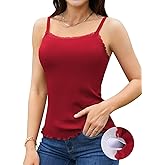 V FOR CITY Women Built-in Bra Camisoles Lace Adjustable Strap Tank Tops Ribbed Cami Undershirts
