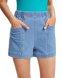 Fuinloth Women's Denim Shorts, Elastic Wasit Mid