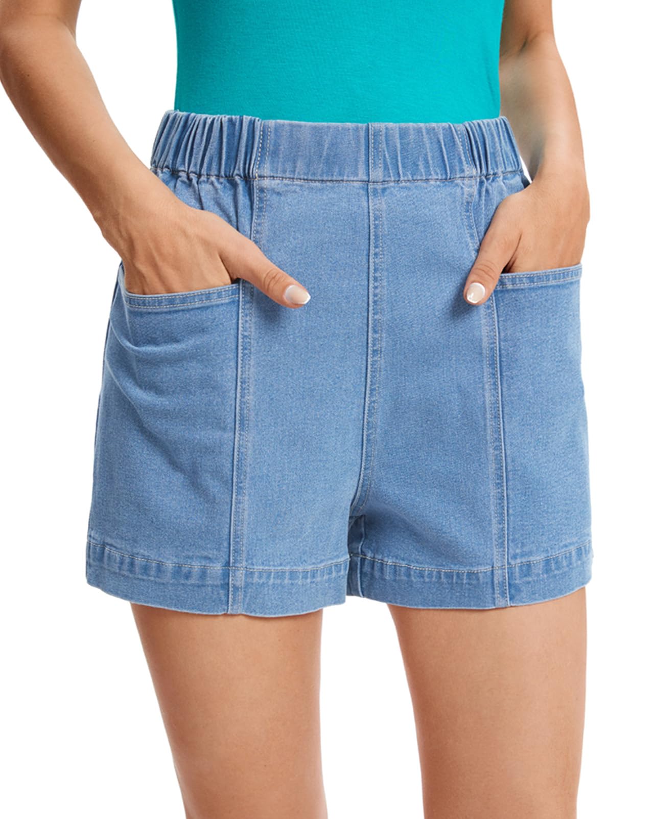 Fuinloth Women's Denim Shorts, Elastic Wasit Mid