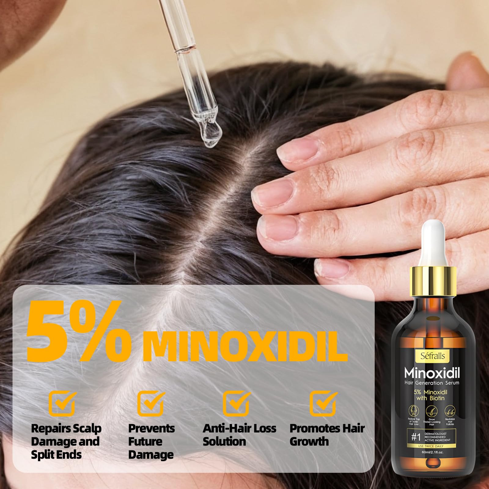 5% Minoxidil Hair Growth Serum Oil For Men and Women, Biotin Hair Serum, Safest Hair Regrowth Treatment, Prevent Scalp Hair Loss 60ml / 2.11 fl.oz