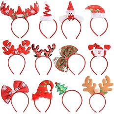 SEVEN STYLE 12 PCS Holiday Headbands, Cute Christmas Head Hat Toppers, Great Fun and Festive for Christmas Party Favors and H