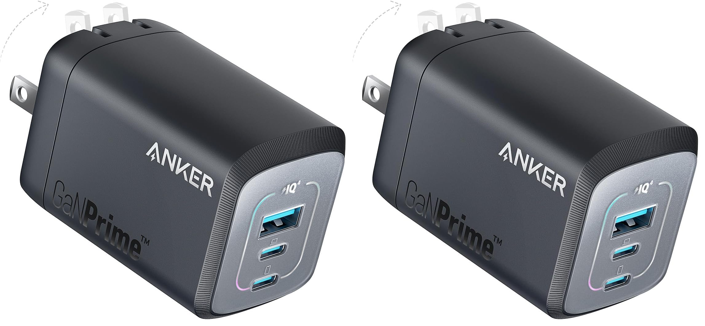 Anker Prime 100W USB C GaN Charger, 3-Port Compact Fast PPS Charger, for MacBook Pro/Air, Pixelbook, iPad, iPhone 16/Pro, Galaxy S23/S22, Note20, Pixel, Apple Watch, and More (Pack of 2)