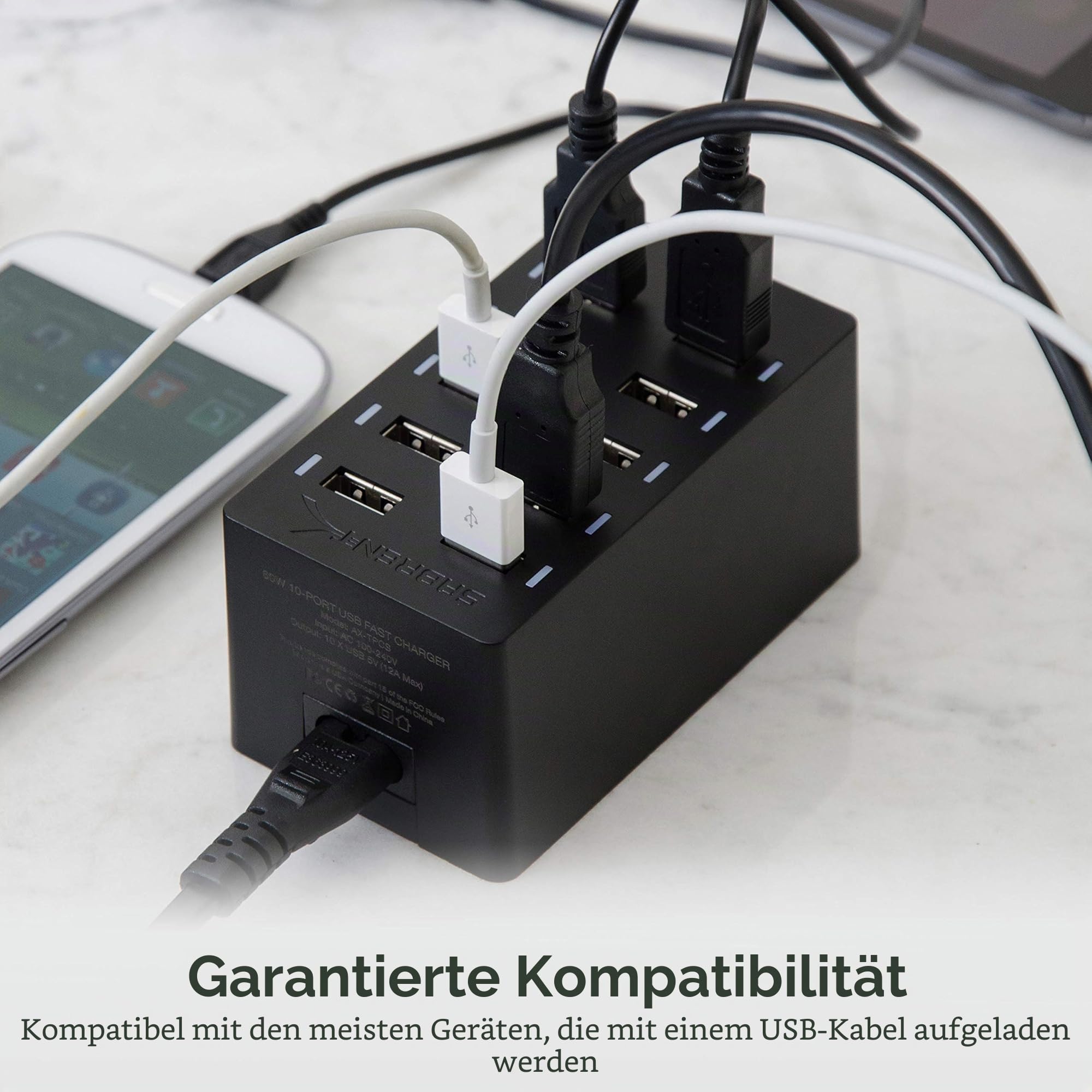 SABRENT USB Ladegerät, 60Watt 10ports USB-Schnellladegerät Ladestation Mehrfach, mit Netzteil, Ladestation für MacBook, USB-C Laptops, Nexus, iPhone, Samsung Galaxy (AX-TPCS) 5