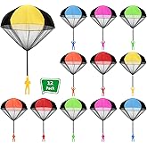 Sratte 12 Pieces Parachute Toy Hand Throw Flying Toys Parachute Men Toy Parachute Figures for Christmas Outdoor Landing Gifts, No Battery Nor Assembly Required (Simple Style)